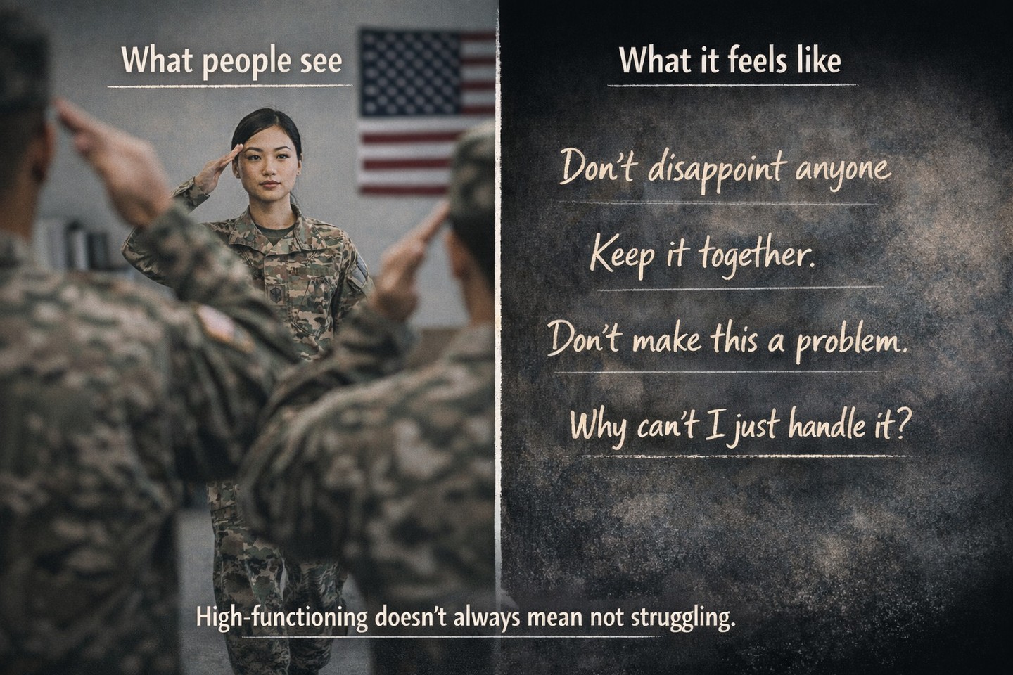 Anxiety does not always sound like “I’m anxious.”

For some Asian American and Pacific Islander service members, veterans, and families, it may show up as pressure to keep performing, overthinking, irritability, trouble sleeping, stomach issues, headaches, or feeling like you cannot let anyone down.

Sometimes people see strength, discipline, and composure.
What they do not see is the cost of holding it all in.

Mental health struggles do not have to look dramatic to be real. High-functioning does not mean not struggling.

If this sounds familiar, you are not weak. You are not failing. And you do not have to carry it alone.

#MentalHealthAwareness #AAPI #MilitaryMentalHealth #AsianAmericanMentalHealth #MilitaryFamilies #AnxietyAwareness #VeteranMentalHealth #HeadStrongReady

LinkedIn

Anxiety does not always present as someone saying, “I feel anxious.”

For some Asian American and Pacific Islander service members, veterans, and families, distress may be more likely to show up as overperformance, perfectionism, somatic complaints, sleep disruption, irritability, or intense pressure to keep it together and not burden others.

That can make suffering easy to miss, especially when someone appears disciplined, reliable, and high-functioning from the outside.

Mental health conversations need to make room for the different ways distress is expressed across communities. When we broaden how we recognize anxiety, we reduce shame and make it easier for people to seek support earlier.

High-functioning does not mean not struggling.

#MentalHealth #AAPI #MilitaryMentalHealth #Anxiety #MilitaryFamilies