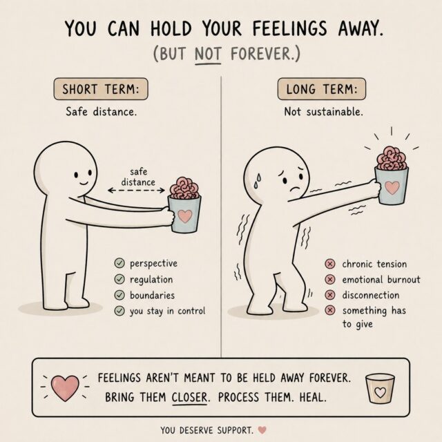 You can hold your feelings away from yourself.

And sometimes… you have to.

In a combat situation, for example,
compartmentalizing is essential.
Feelings can be a liability in the moment.

Mission first. React later.

Do it for an hour?
That’s skill.

Do it for a day?
Still adaptive.

Do it for a decade?
Now we’ve got a problem.

Because what works in acute situations
doesn’t always translate to everyday life.

Hold something at arm’s length long enough…
your arm gives out.

Same with emotions:

tension builds
burnout creeps in
disconnection follows

The goal isn’t to never compartmentalize.
It’s to not live there.

Short term tool. Not a long term strategy.

#MentalHealth #EmotionalRegulation #MilitaryMentalHealth #StressResponse #TherapyTools #Burnout #SelfAwareness