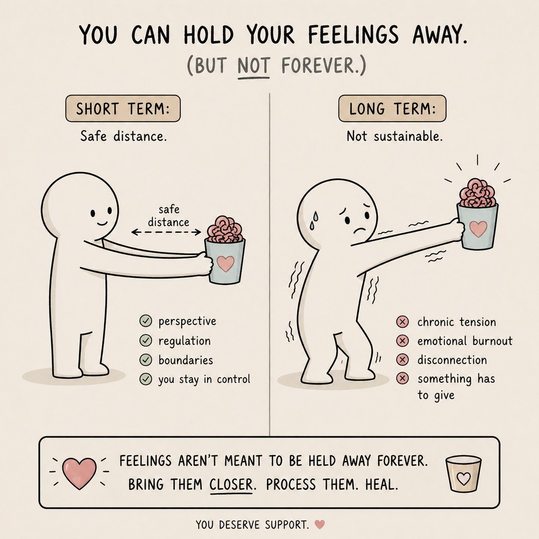 You can hold your feelings away from yourself.

And sometimes… you have to.

In a combat situation, for example,
compartmentalizing is essential.
Feelings can be a liability in the moment.

Mission first. React later.

Do it for an hour?
That’s skill.

Do it for a day?
Still adaptive.

Do it for a decade?
Now we’ve got a problem.

Because what works in acute situations
doesn’t always translate to everyday life.

Hold something at arm’s length long enough…
your arm gives out.

Same with emotions:

tension builds
burnout creeps in
disconnection follows

The goal isn’t to never compartmentalize.
It’s to not live there.

Short term tool. Not a long term strategy.

#MentalHealth #EmotionalRegulation #MilitaryMentalHealth #StressResponse #TherapyTools #Burnout #SelfAwareness
