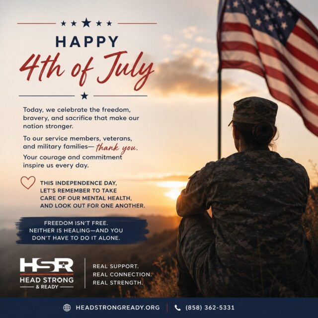 ๐บ๐ธ This Independence Day, we celebrate freedomโbut we also honor the people who help protect it every day.
To our service members, veterans, military families, and first responders: thank you.
Thank you for your courage.
Thank you for your sacrifice.
Thank you for the countless ways you serve our communities, often long after the uniform comes off.
While many of us gather with family and friends today, we also recognize that holidays can be complicated for some. Memories, grief, stress, loneliness, and invisible wounds don't take the day off.
That's why this Fourth of July, we're also encouraging everyone to check inโnot just on your plans, but on your people.
Send the text.
Make the call.
Invite someone over.
Ask how they're really doing.
A simple conversation can make a bigger difference than you know.
At Head Strong & Ready, we believe that supporting mental health is one of the most meaningful ways we can honor those who have served.
Today, we celebrate freedom, community, and the strength we find in one another.
Have a safe and meaningful Fourth of July. โค๏ธ๐ค๐
๐ headstrongready.org
๐ (858) 362-5331
#FourthOfJuly #IndependenceDay #HeadStrongAndReady #VeteranSupport #MilitaryFamilies #MilitaryCommunity #MentalHealthMatters #YouAreNotAlone #ServiceAndSacrifice #CommunitySupport #VeteranMentalHealth #WeGotYourSix #StrongerTogether #HopeAndHealing
