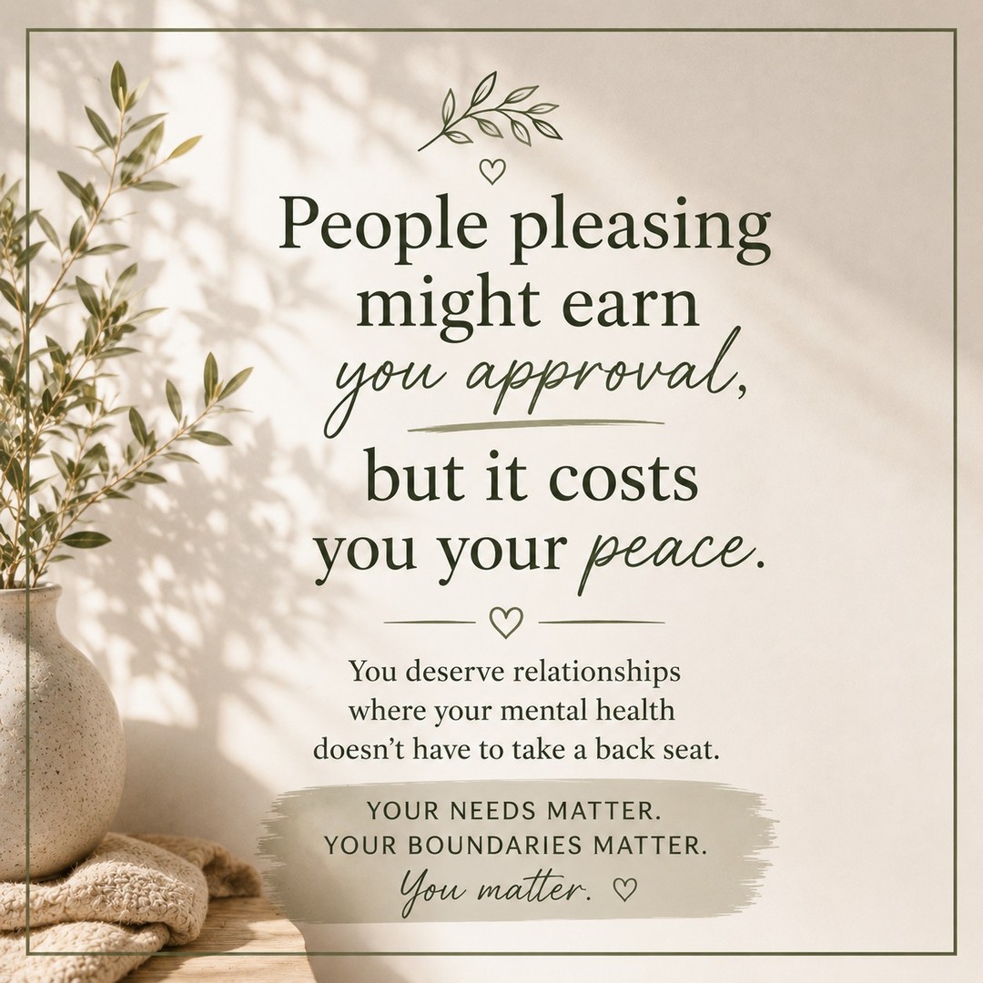 People pleasing can feel like kindness—but when you're constantly putting everyone else's needs ahead of your own, it can come at a cost. 💚

It can look like:

💭 Saying “yes” when you really want to say no
💭 Apologizing for having needs
💭 Avoiding conflict at all costs
💭 Feeling responsible for everyone else's emotions
💭 Worrying that setting boundaries will make people upset
💭 Putting yourself last and calling it “being helpful”

Here's the reminder: your needs matter, too.

Setting a boundary doesn't make you selfish.
Saying no doesn't make you difficult.
Disappointing someone doesn't mean you've done something wrong.
Taking care of your mental health isn't something you need to apologize for.

Healthy relationships have room for your needs, your feelings, and your boundaries. 🌱

Therapy can help you understand where people-pleasing patterns come from and learn how to communicate your needs without being overwhelmed by guilt or fear.

At Head Strong & Ready, we're here to help you build healthier relationships—with others and with yourself.

📞 (858) 362-5331
💻 Primarily telehealth across California
🌿 HeadStrongAndReady.org

You don't have to earn love by abandoning yourself. 🤍

#PeoplePleasing #HealthyBoundaries #SelfCompassion #MentalHealthMatters #TherapyWorks #MentalWellness #SelfWorth #Boundaries #PersonalGrowth #HealingJourney #HeadStrongAndReady #Therapy #YouMatter