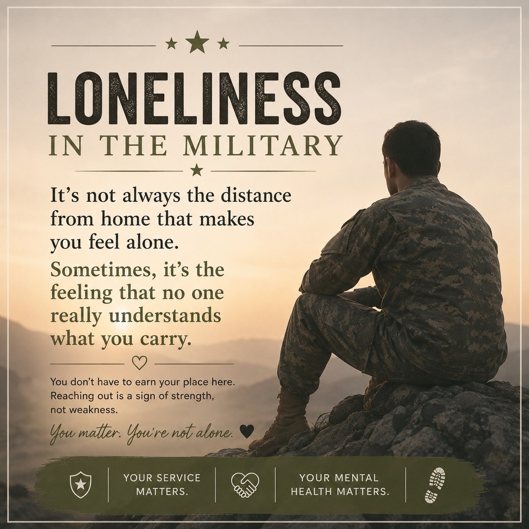 Military life can be surrounded by people and still feel incredibly lonely. 💚

You can be in a room full of your unit, surrounded by fellow service members, and still feel like no one truly understands what you're carrying.

Loneliness can show up during:
🎖️ Deployments and long training periods
🏠 PCS moves and starting over
🌎 Being far from family and friends
💭 Feeling disconnected from the people around you
❤️‍🩹 Struggling to explain what you're experiencing

And sometimes, the hardest part isn't being physically alone—it's feeling unseen, misunderstood, or disconnected.

But reaching out isn't a weakness.

Talking to someone you trust, finding community, or working with a therapist can be an important step toward reconnecting with yourself and others.

At Head Strong & Ready, we provide compassionate mental health support for active-duty service members, military spouses, military children, and veterans—primarily through telehealth across California.

📞 (858) 362-5331
💻 Primarily telehealth
🌿 Head Strong & Ready

You don't have to carry everything alone.

Your service matters. Your mental health matters. And you matter. 🤍

#MilitaryMentalHealth #MilitaryLife #MilitaryLoneliness #ActiveDuty #VeteranMentalHealth #MilitaryCommunity #MentalHealthMatters #TherapyForVeterans #TherapyWorks #MentalWellness #HeadStrongAndReady #MilitarySupport #YouAreNotAlone #TelehealthTherapy